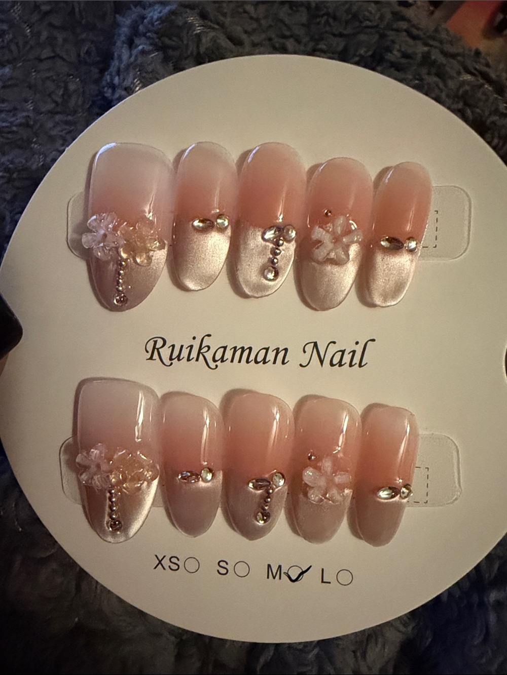 Pink Pearl cateye Floral handmade acrylic Press-On Nail Set